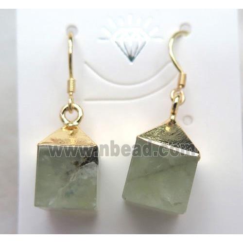 prehnite cube earring, gold plated