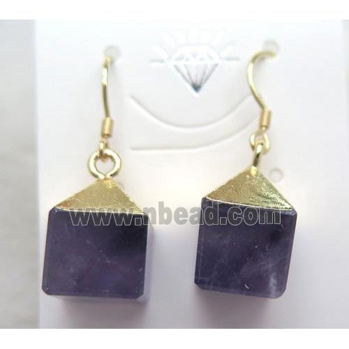 amethyst cube earring, gold plated