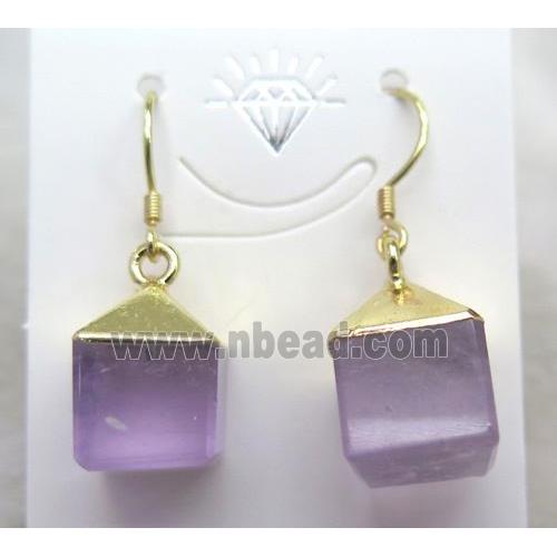 amethyst cube earring, lt.purple, gold plated