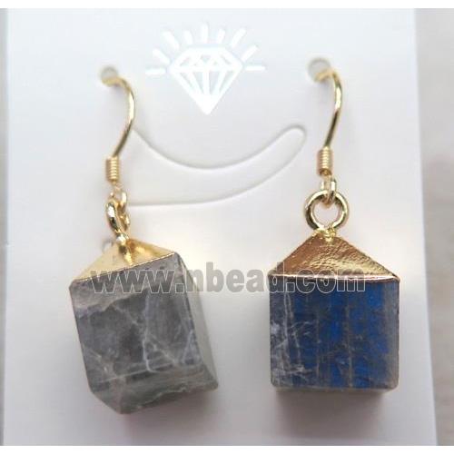 Labradorite earring, cube, gold plated