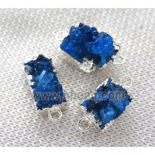 blue druzy quartz connector, silver plated