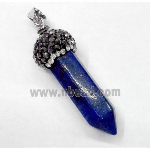 lapis lazuli bullet pendant paved rhinestone, blue