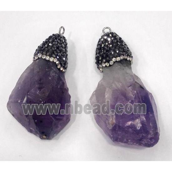 amethyst pendant paved rhinestone, purple, freeform
