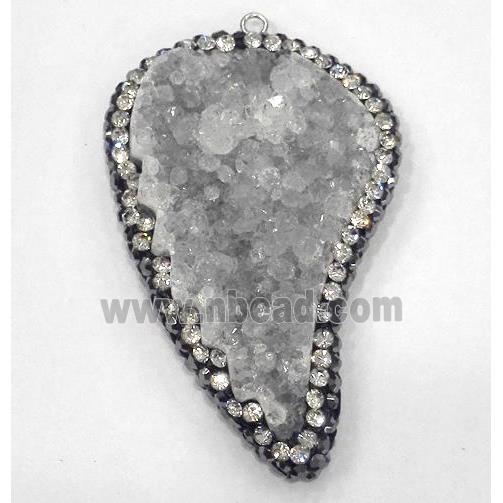 white druzy quartz pendant paved rhinestone, wing