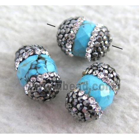 blue turquoise bead paved rhinestone, faceted round