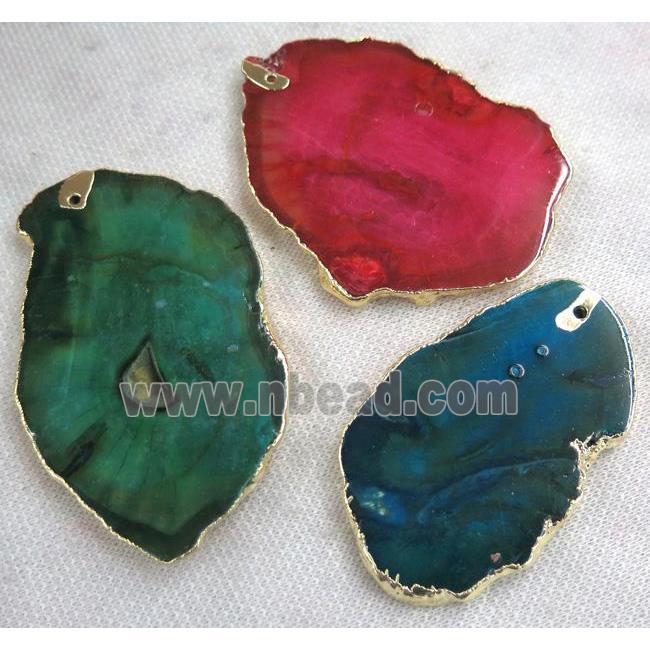 agate slice pendant, freeform, mix color