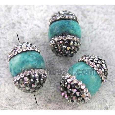 round Amazonite bead paved rhinestone, green