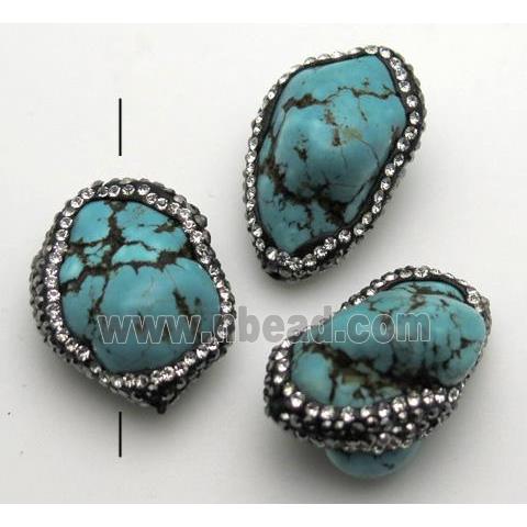 blue turquoise nugget beads paved rhhinestone, freeform