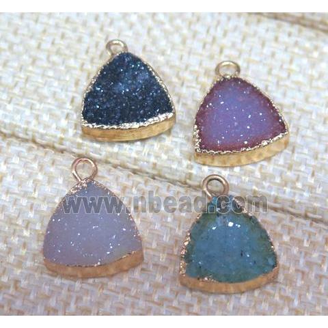 agate druzy triangle pendant, mix color, gold plated