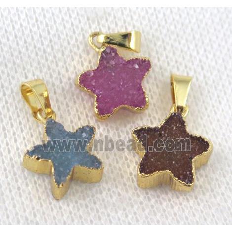 agate druzy star pendant, mix color, gold plated