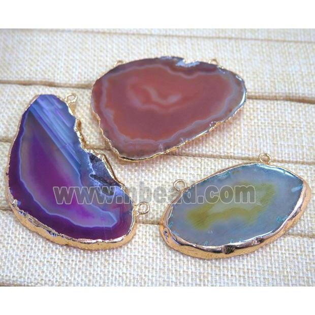 agate slice pendant with 2loops, mix color, freeform, gold plated