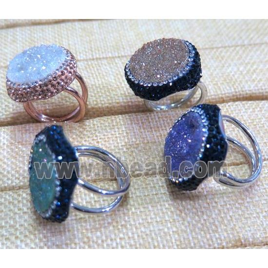 druzy agate Ring paved rhinestone, mix color