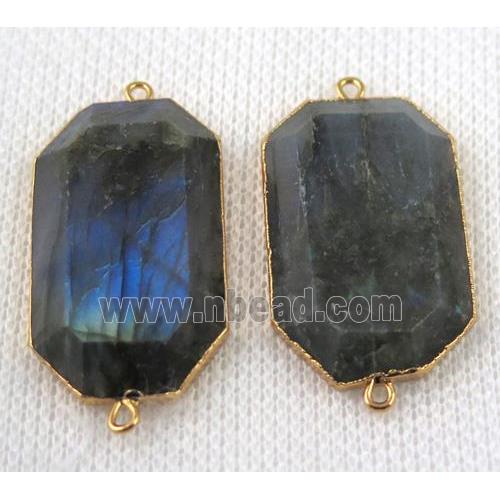 Labradorite connector, faceted rectangle, gold plated