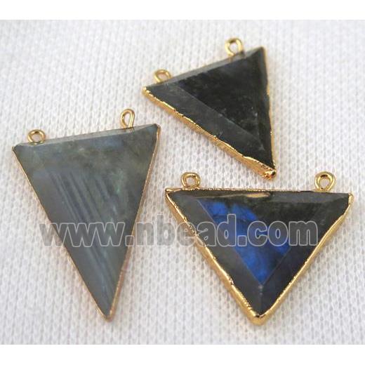 Labradorite pendant, faceted triangle, gold plated