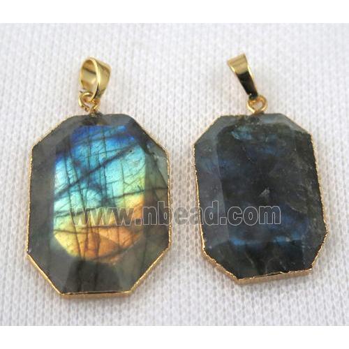 Labradorite pendant, faceted rectangle, gold plated