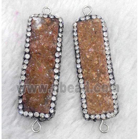 pink druzy agate connector paved rhinestone, rectangle