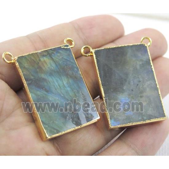 Labradorite rectangle pendant with 2loops, gold plated