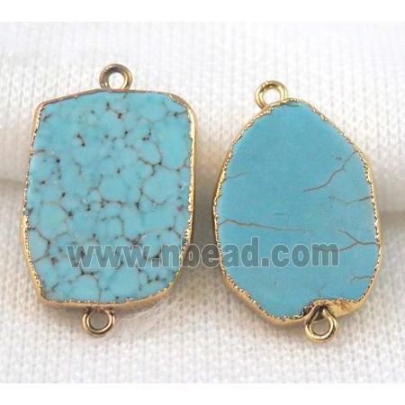 blue turquoise slice connector, freeform, gold plated