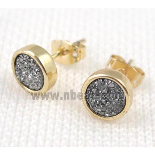 sliver druzy agate earring studs, copper, gold plated
