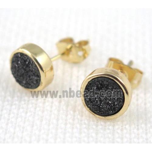 black druzy agate earring stud, copper, gold plated