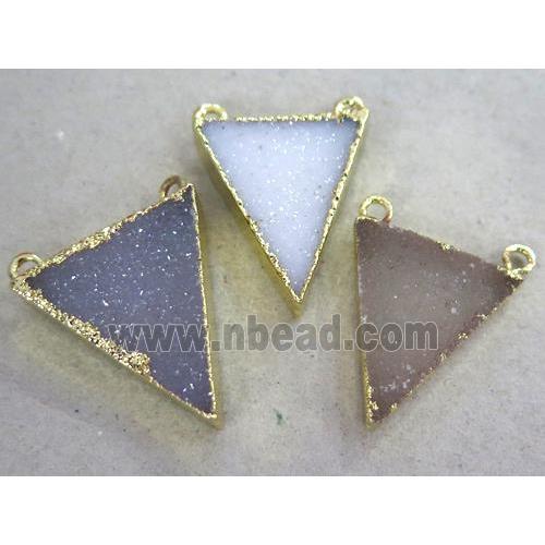 druzy agate triangle pendant with 2loops, natural color, gold plated