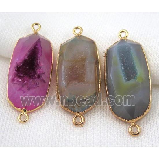 druzy agate connector, mix color, faceted oval, gold plated