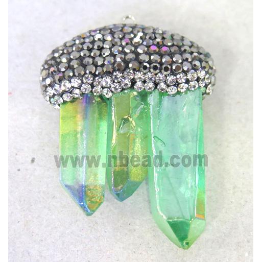 crystal quartz stick pendant paved rhinestone, green
