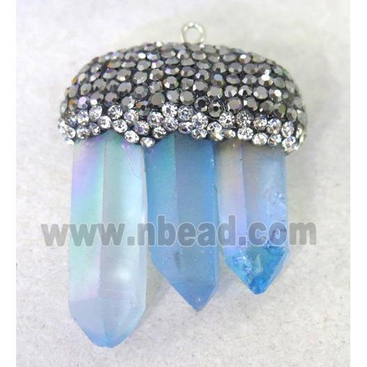 crystal quartz stick pendant paved rhinestone, blue