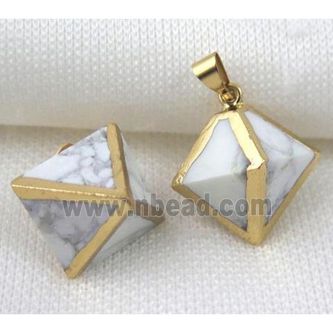 white turquoise pendant, diamond shape, gold plated