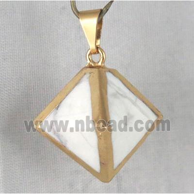 white turquoise pendant, diamond shape, gold plated