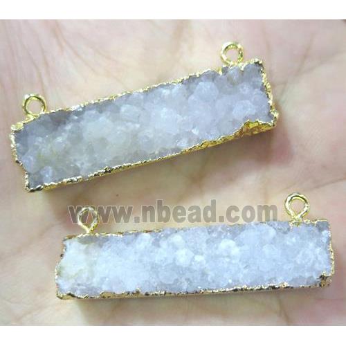 white quartz druzy pendant with 2loops, rectangle, gold plated