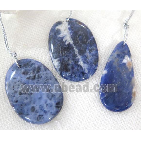 blue sodalite slice pendant, freeform