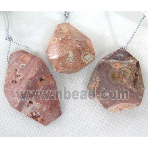pink opal nugget pendant, freeform