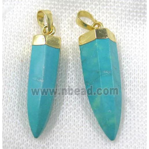 blue turquoise bullet pendant, gold plated