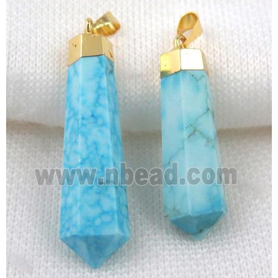 blue turquoise stick pendant, gold plated