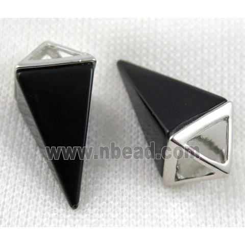 black onyx agate pendant, pendulum, platinum plated