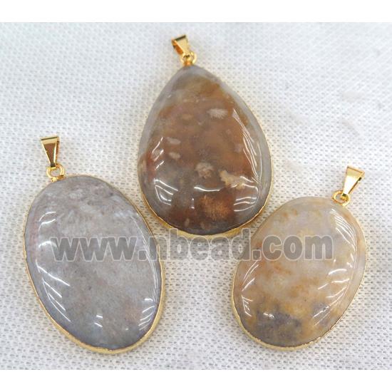 coral fossil pendant, mix shape, gold plated