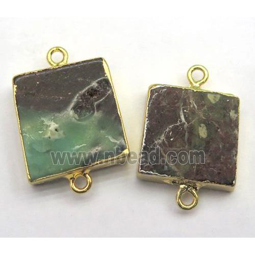 green Australian Chrysoprase Connector, square, gold plated