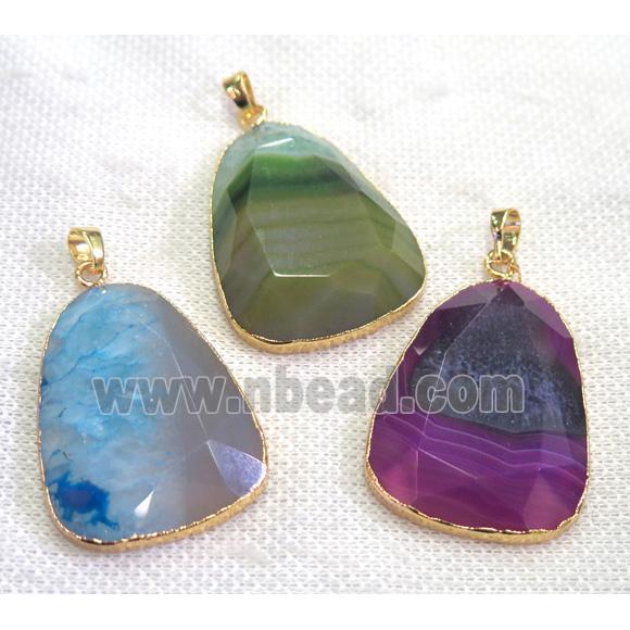 agate pendant, mix color, faceted teardrop, gold plated