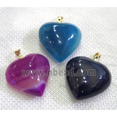 agate pendant, mix color, heart, gold plated