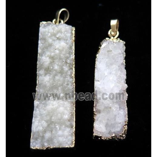 white druzy agate pendant, rectangle, gold plated