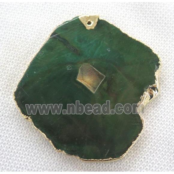 green agate slice pendant, freeform