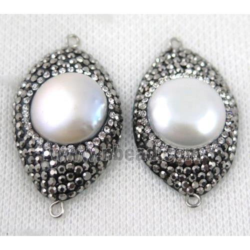 pearl connector paved rhinestone, white
