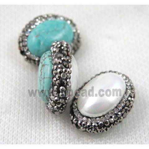 turquoise and shell bead pave rhinestone, oval