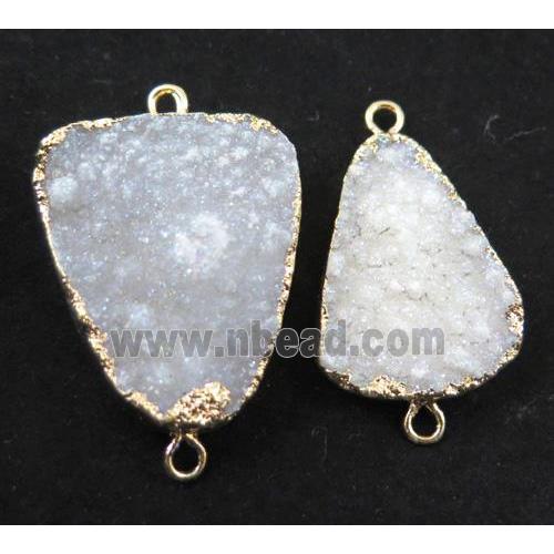 Fluorite druzy connector, white, freeform, gold plated