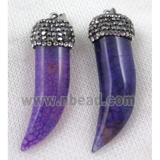 agate horn pendant pave rhinestone, purple