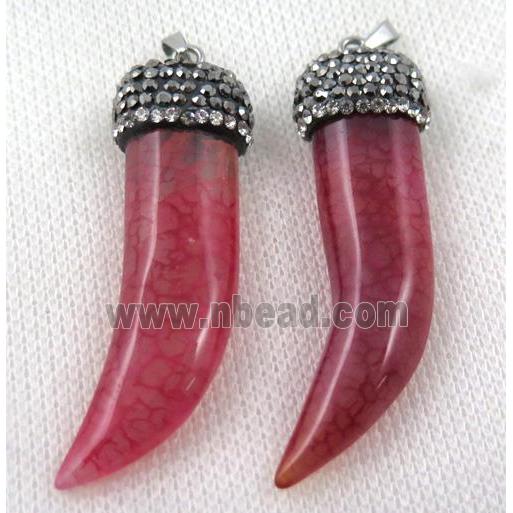 agate horn pendant pave rhinestone, red