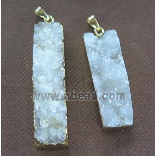 white agate druzy pendant, rectangle, gold plated