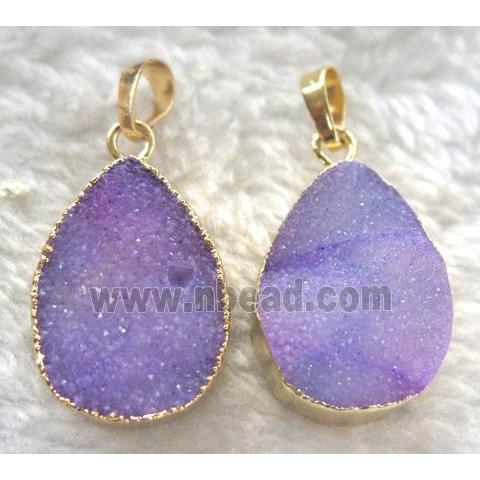purple quartz teardrop pendant, gold plated