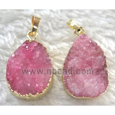 pink quartz teardrop pendant, gold plated